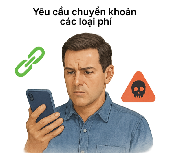 Yêu cầu chuyển khoản các loại phí giả mạo Hình ảnh minh họa yêu cầu chuyển tiền